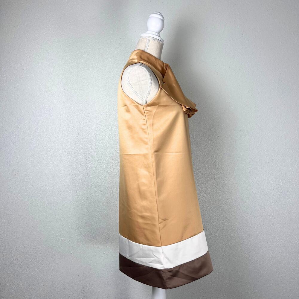 Loalde Gold Colorblock Bow Neck Sleeveless Shift Dress 6 Mod Retro Satin - Picture 4 of 6